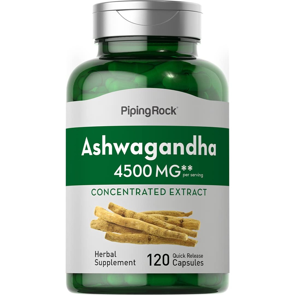Piping Rock Ashwagandha Capsules 124; 120 Count 124; Herbal Suplemen dengan Black Pepper Extract 124; untuk Perempuan dan Pria 124; Non-GMO, Gluten Bebas