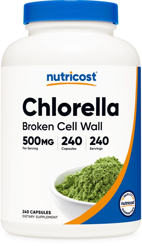 Nutricost Chlorella Capsules 500mg, 240 Vegetarian Capsules - Non-GMO dan Gluten Free