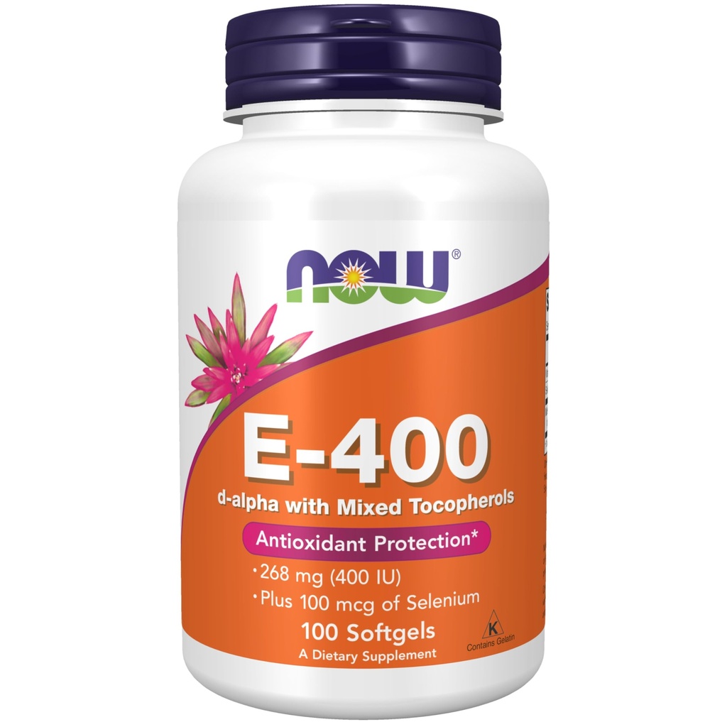 Suplemen NOW, Vitamin E-400 IU, Mixed Tokopherols, Antioksidant Protection *, 100 Softgels