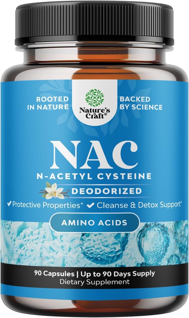 Tambahan NAC N- Acetyl Cysteine dengan Vanilla - Detox N- Acetylcysteine Suplemen Lung Kesehatan & Repiratory Fungsi, Liver & Kidneys Detox & Cleanse - Amino NAC Capsules untuk Dewasa - 90 Ct