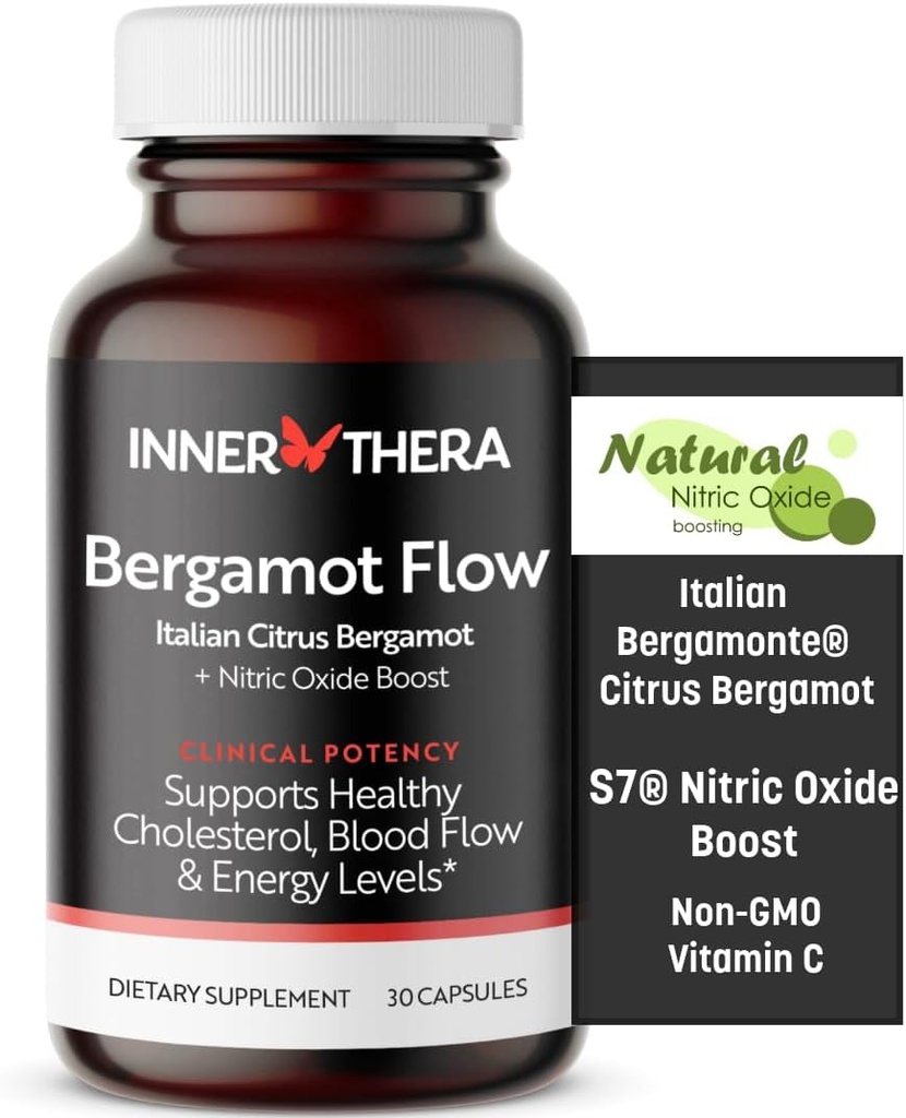 Bergamot Flow Italian Citrus Bergamot + S7 Nitric Oxide, Bergamot Suplemen untuk Cholesterol Tinggi - Meningkatkan Aliran Darah, Sirkulasi & Energi Levels - Dibuat dengan Ekstrak Bergalon Italia Patenan