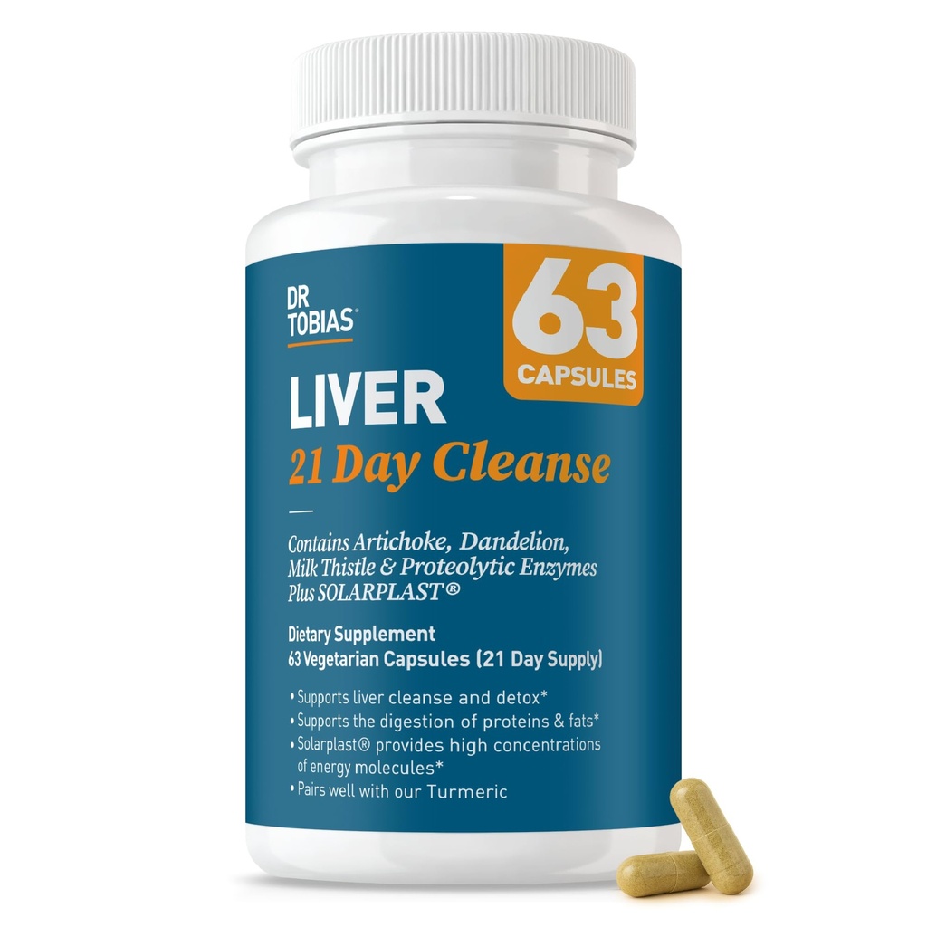 Dr. Tobias Liver 21 Day Cleanse, Herbal Liver Detox Cleanse dengan Milk Thistle, Dandellion Root & Artichoke Extract, Supports Liver Health & Divalry, 63 Vegetarian Capsules