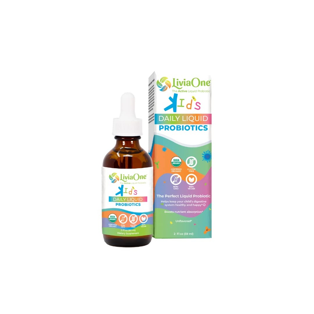 LiviaOne Daily Liquid Progration for Kids, Probiotic Supplement for Digetical Health and Ammune, USDA- Certified Organic, Vegan, and Allergen- Free, Non-GMO Progration, 2 Fl Oz (Pack of 1)