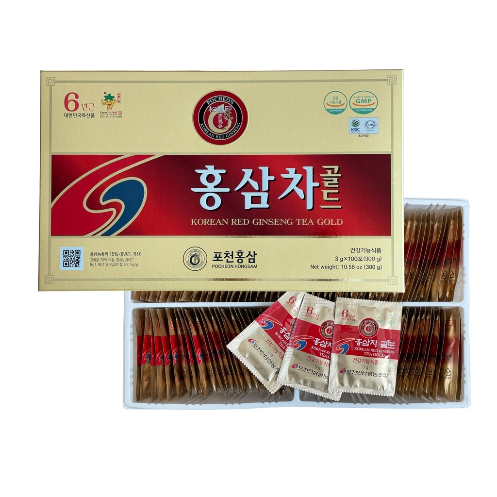 Pocheon 300g (10.6oz), Korean 6years Panax Red Ginseng Root Extract Gold, 100 Tea Bags, 15% Ginseng Extract, Natural Ammune Support