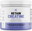 Bubuk Monohydrate RETAIN Creatine (60 Serv) - 100% Micronized Tinggi Absorestion Creatine Monohydrate, Lean Muscle Mass & Recovery