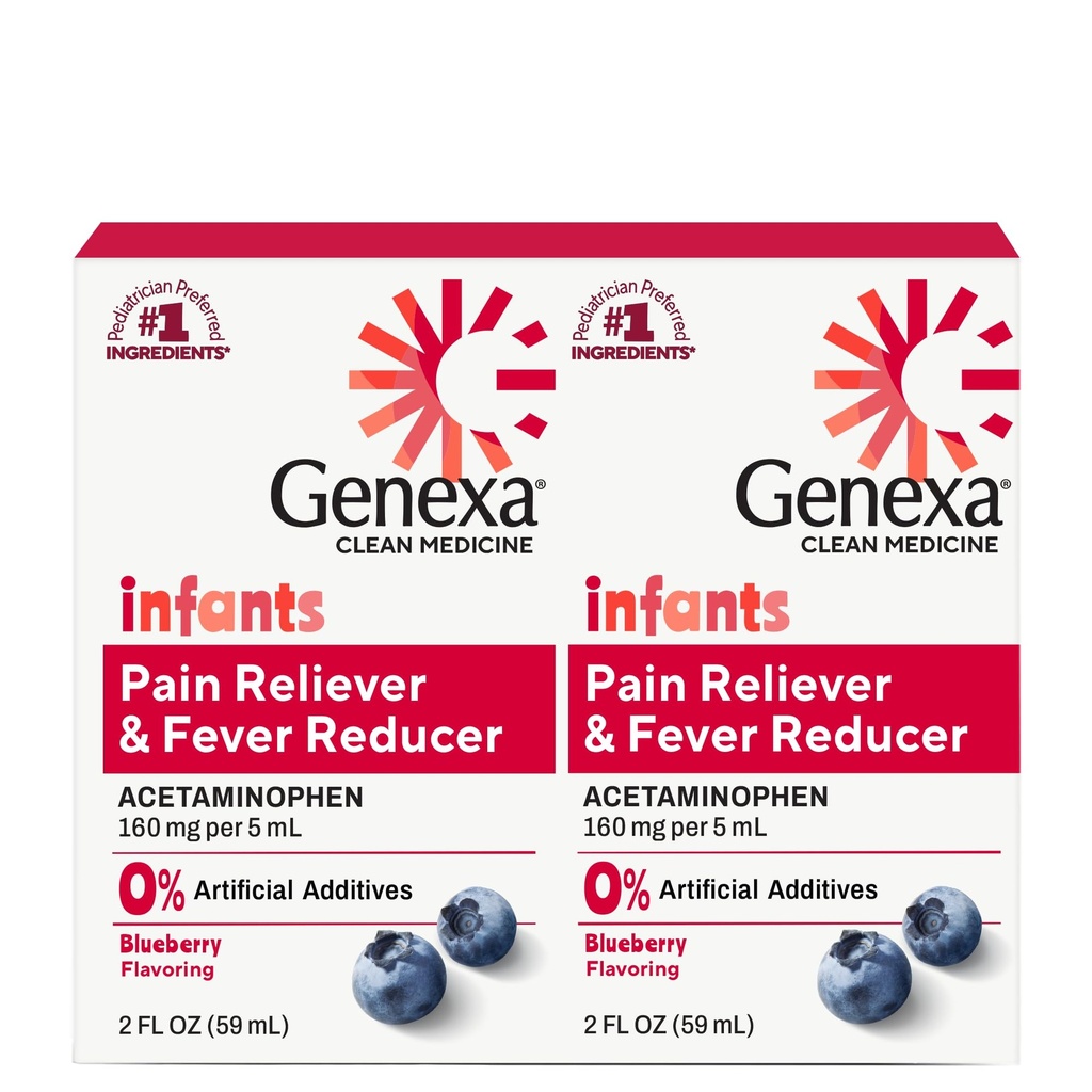 Acetaminophen Genexa Bayi 'Clean Acetaminofhen 124; Dokter Pediatri Disukai Ingrediment 124; Reduever sakit & Demam untuk Bayi 124; Dye Bebas, 0% Artificial Address 124; Organ Blueberry Flavor, 4 fli oz (2 Pack)