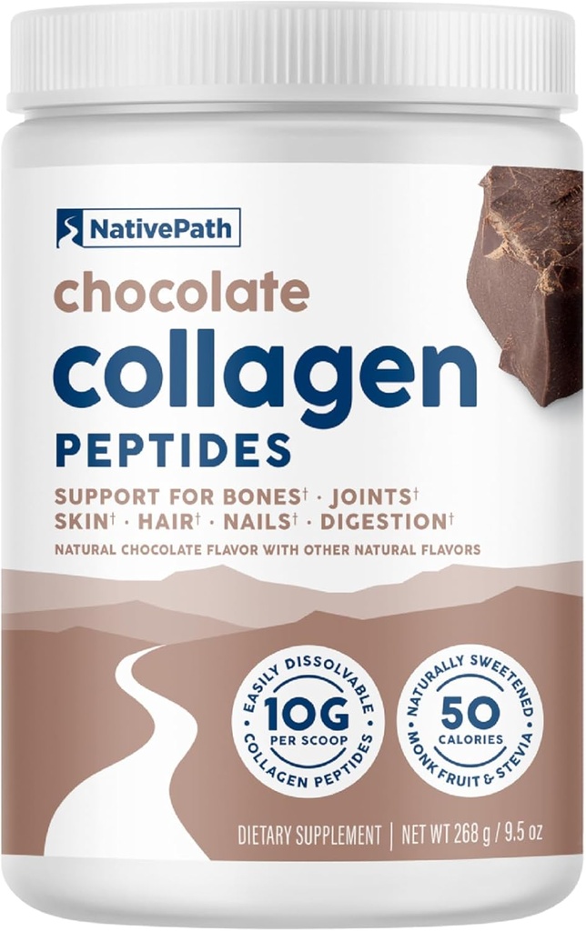 NativePath Collagen Peptides - Tipe Hydrolyzed 1 & 3 Collagen. Keto & Paleo Grass- Fed Protein Powder untuk Rambut, Kulit, Nails, Tulang, Joints, Gangguan dan Lebih - Tidak ada Gluten atau Dairy (Coklat, 268g)