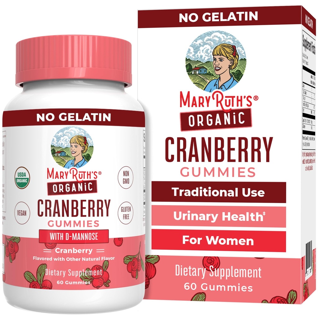 MaryRuth Organic Cranberry Gummies - 500mg Suplemen 124; Tract Kesehatan Urinary untuk Perempuan 124; dengan D Mannose 124; Tradisional Gunakan 124; USDA Organik 124; Vegan 124; Non GMO 124; 30 Servis