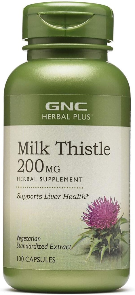 GNC Herbal Plus Milk Thistle 200mg Supplement, Vegetarian, Support Healthy Liver Fungsi, 100 Servis
