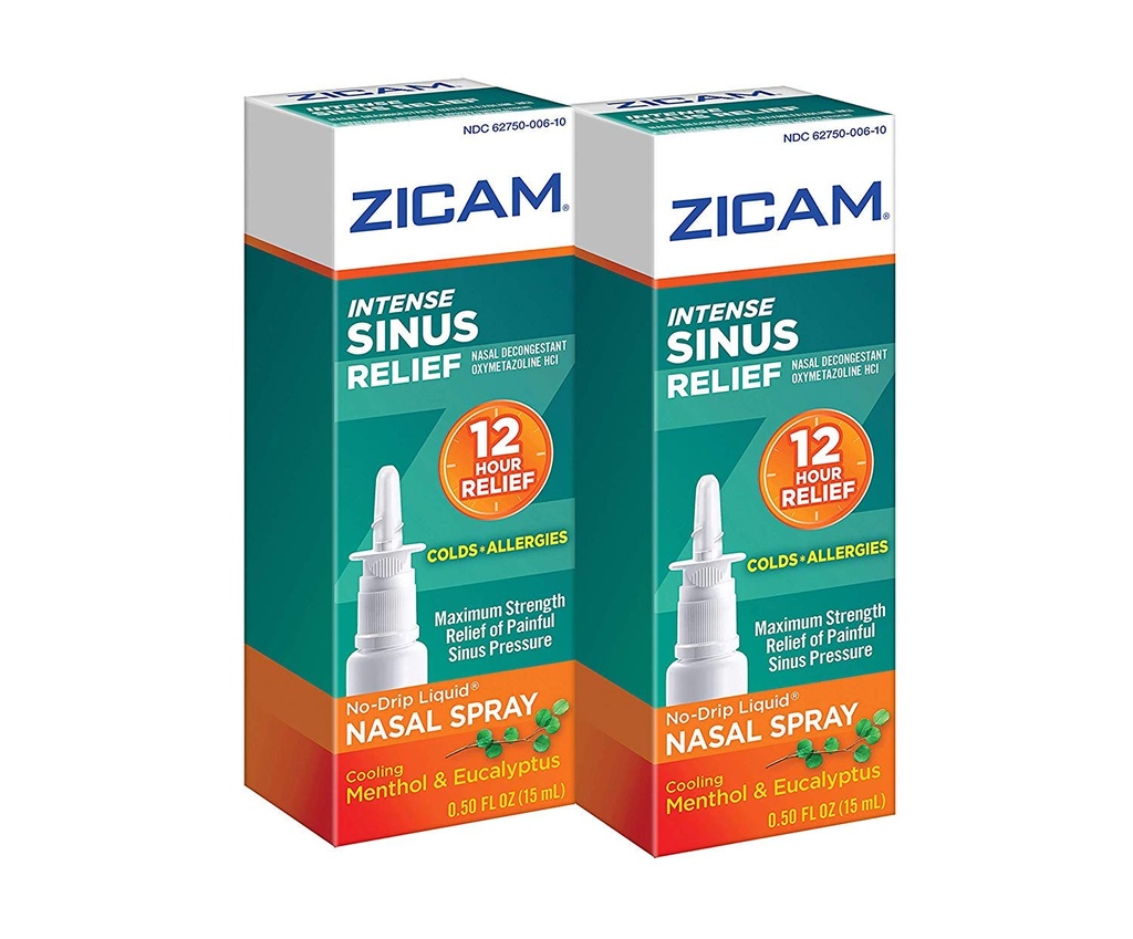 Zicam Intense Sinus Relief No- tetes Liquid Nasal Spray dengan Cooling Menthol & Eucalyptus, 0.5 Ounce (Paket 2)