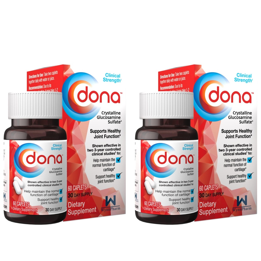 Dona Crystalline Glucosamine Sulfate, 750 Mg, Bersama Pil Tambahan untuk Komitmen Knee & Dukungan Kesehatan Gabungan, 750 Mg, 60 Cacah (2 Pack).
