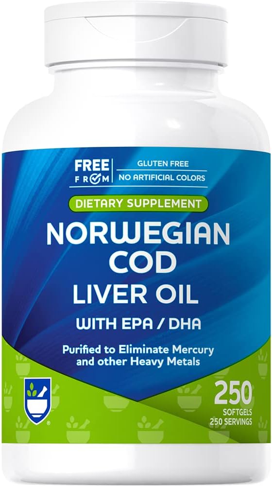 Rite Aid Cod Liver Oil Softgeels 250 Count, dengan EPA dan DHA, Mendukung Hati, Otak dan Vision Kesehatan