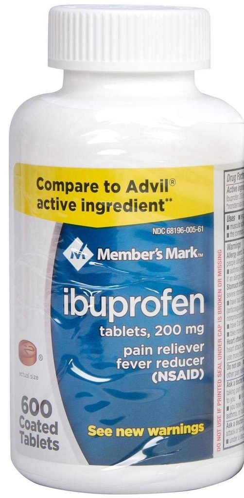 Anggota Mark Ibuprofen Tablets Berlapisan 200mg Reliever Fever Reducer, 1 Botol, 600 tablet