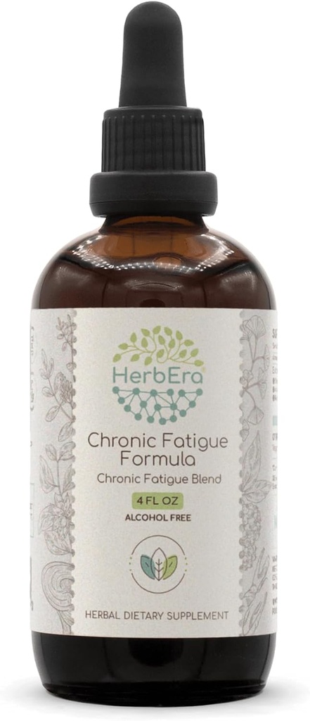 HerbEra Cronic Fatigue Formula B120-Alcohol-Free Extract Tincture: Aot Siberia Ginseng, Akar Ashwagandha, Root Licorice, Ginkgo Biloba Leaf, Reishi Mushroom. Chronic Fatigue Blend 4 Fl Oz
