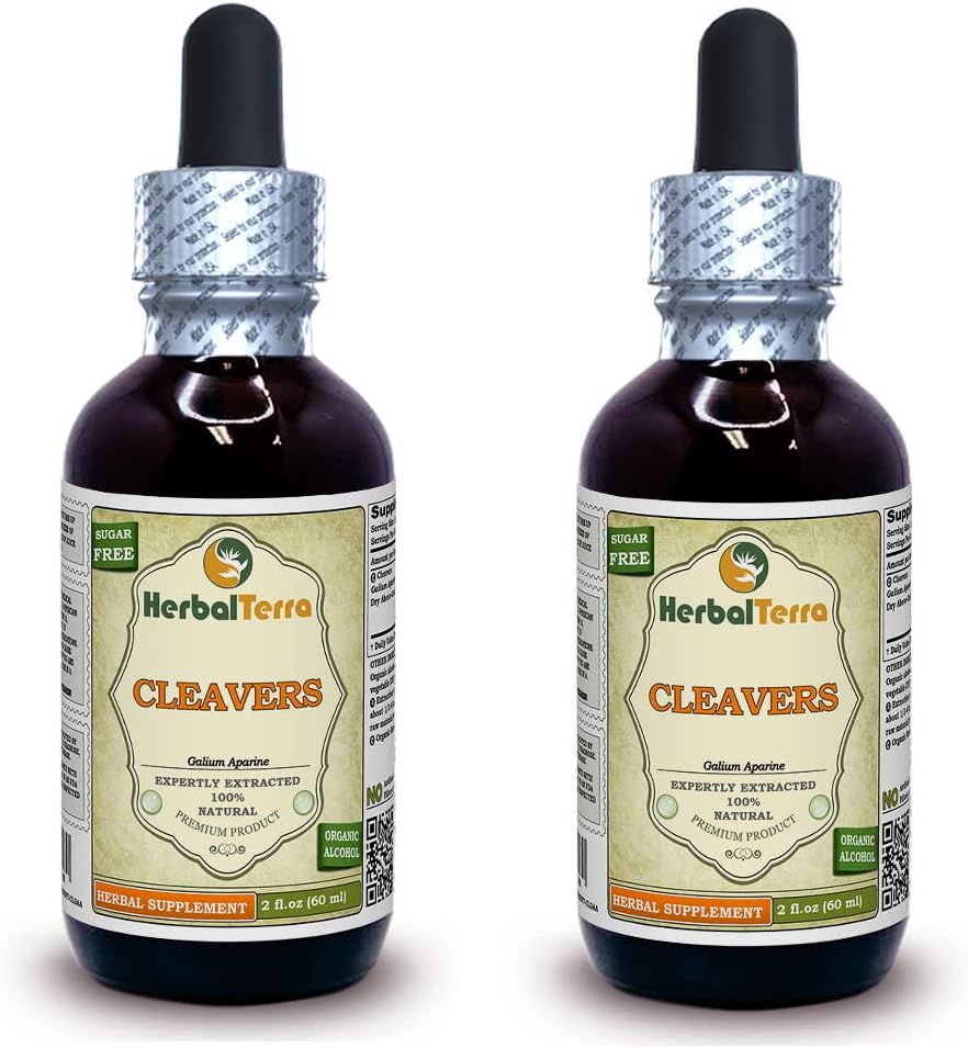 CIeavers (Galium Aparine) Tincture, Organik Dried Advanve- Ground Parts Liquid Extract (Nama Merek: HerbalTerra, Proughtly Made in USA) 2x2 F.oz (2x60 ml)