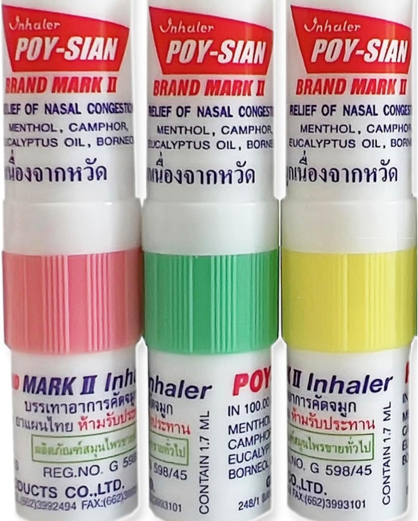 POY- SIAN Mark II Menthol Aromatherapy Nasal Inhaler, Remedy Herbal Natural dengan Cooling Estile Oils Poysian (Paket 3)