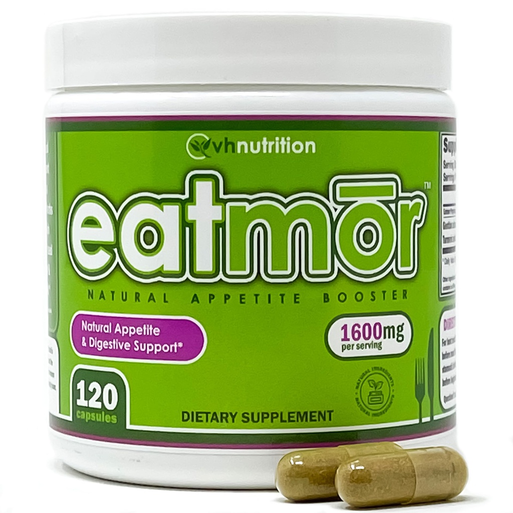 VH Nutrition Eatmor 124; Appetite Booster 124; Weight Gain Pills * for Women and Men 124; Dirancang untuk Women with Enforan, Ginger, Alfalfa 124; 120 Easy- To- Swallow Capsules