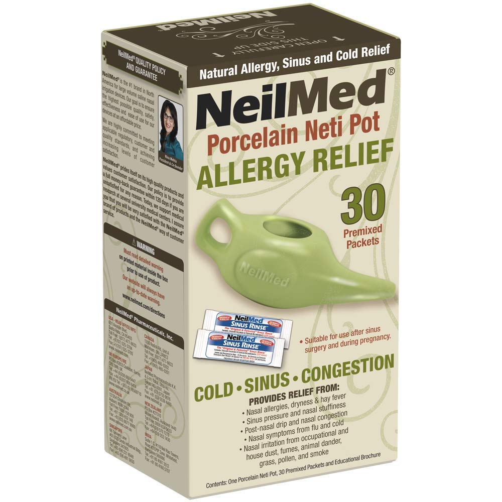NeilMed Klasik Porselen Neti Pot Hijau dengan 30 Paket Premixed