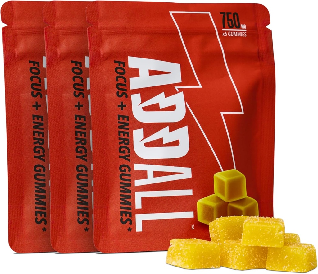 Addall Focus & Energy Gummies 750mg (3 Pack) # 1 Effetive Alternatif Suplemen Otak Pengaruh-Alternatif Pil Nootropic & Energy; No Crash 124; Science Backed Formula 124; USA Made