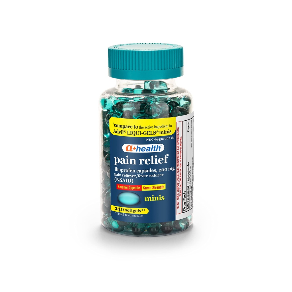 A + Health Mini Ibuprofen 200 Mg Softgels, Pain Reliever / Fever Reducer (NSAID), 240 Count