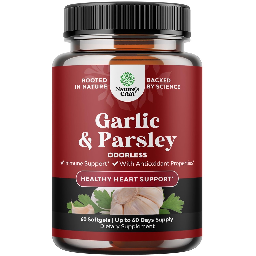 Terkonsentrasi Odorless Bawang putih Softgels - Parsley Ekstrak & Suplemen Bawang Bawang untuk Kesehatan Sirkulasi, Ketegangan, Dukungan Tak Terbatas & Detox - Parsley Softgeels untuk Dukungan Gut - 60 Ct