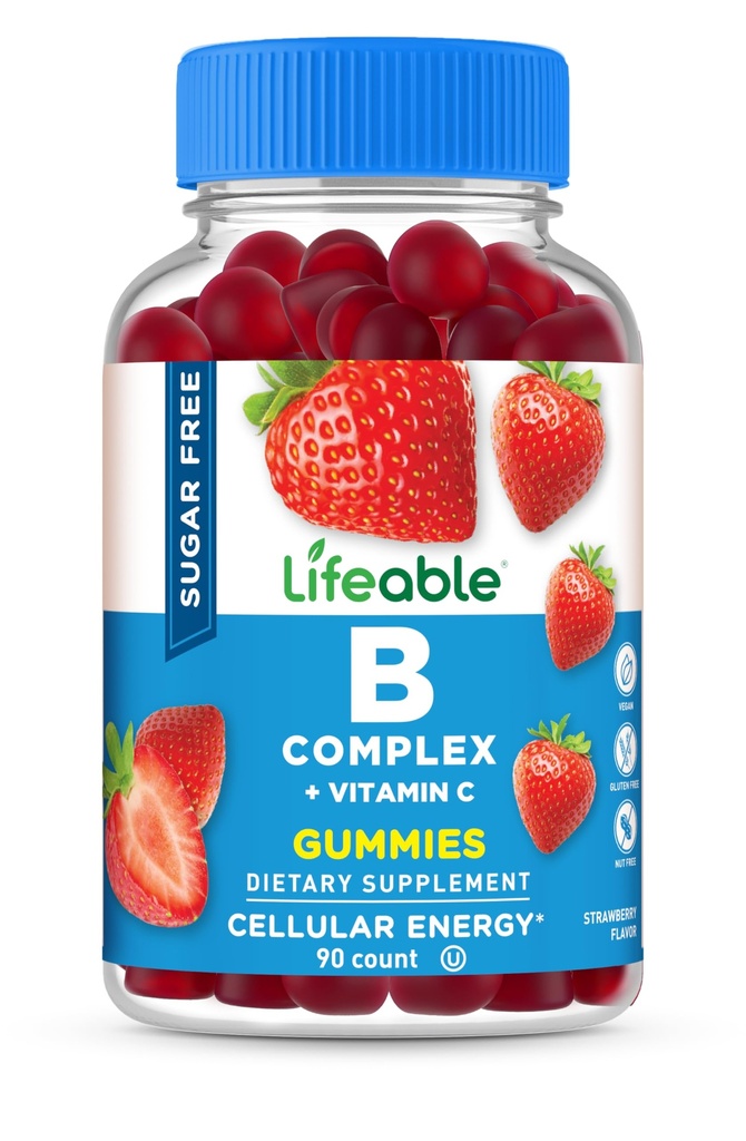 Lifeable Sugar Free Vitamin B Complex Gummies 126; B-Complex with Vitamin C 124; Great Tasting VIT B Complex Vitamin 124; Energy and Nerve Duck 124; B Vitamin Complex for Women, Men, Dewasa 124; 90 Gummies