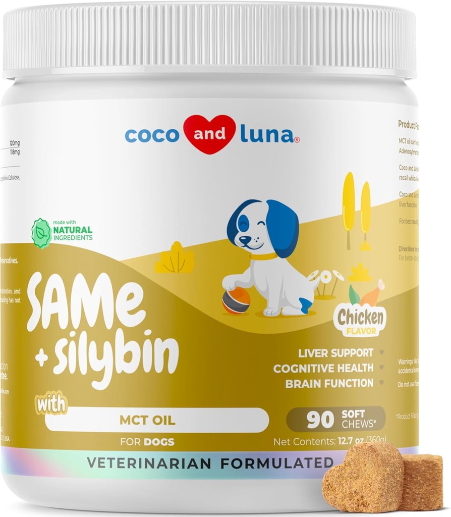 Sama dengan Dogs - 90 Soft Chews - S-Adenosyl- L- Methionine, Liver Suplemen - Kesehatan Hati, Dukungan Probut Kognitive, Dukungan Hati (Pemasak Lembut Sama & Silybin)