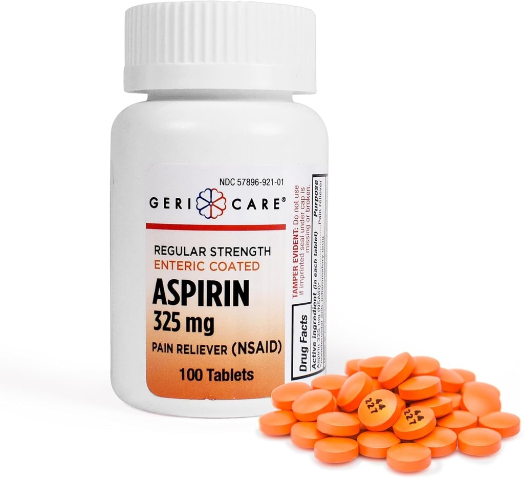 Entertaic Coated Aspirin Tablet 325mg (100 Count) by GeriCare - Nsays Pain Reliever & Fever Reducer Coated Aspirin for Adults - Kekuatan regular Aspirin for Headtache Arthritis Menstrual & Muscle Pain