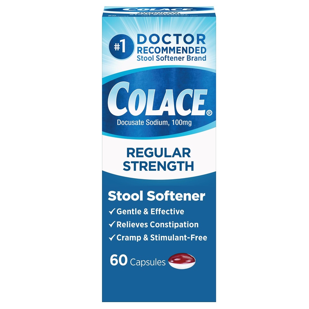 Colace Reguler Power Spool Softtener 100 mg Capsules 60 Count Docurate Sodium Stool Softtener untuk Gentle Dependable Relief
