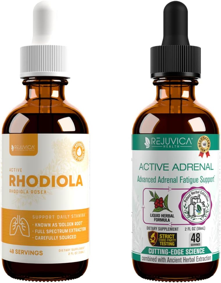 Rejuviva Health Active Rhodiola + Active Adrenal - Dukung Energi + Stress - Liquid Deliquid for Better Absorpsi - Rhodiola, Ashwagandha, Holy Basil & More!