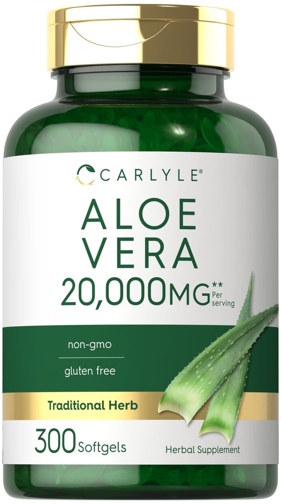 Carlyle Aloe Vera Softgel Capsules 20.000mg 124; 300 Count 124; Aloe Vera Gel Suplement = 124- GMO, Gluten Free