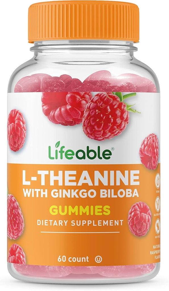 Lifeable L Theanine dengan Ginkgo Biloba - Great Tasting Natural Flavor Gummy Vitamin - Non-GMO Gluten Free Vegan - untuk membantu Anda Fokus dan Relax - untuk Wanita Pria dewasa - 60 Gummies