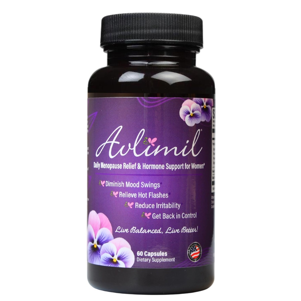Avlimil ® Hormone & Menopause Dukung: 124; Mood Swings, Hot Flashes, Night Sweats dan Irritability - Isoflavones, Black Cohosh, Raspberry, Valerian, Sage, Red Clover, Lemon Balm - 1 - Bulan