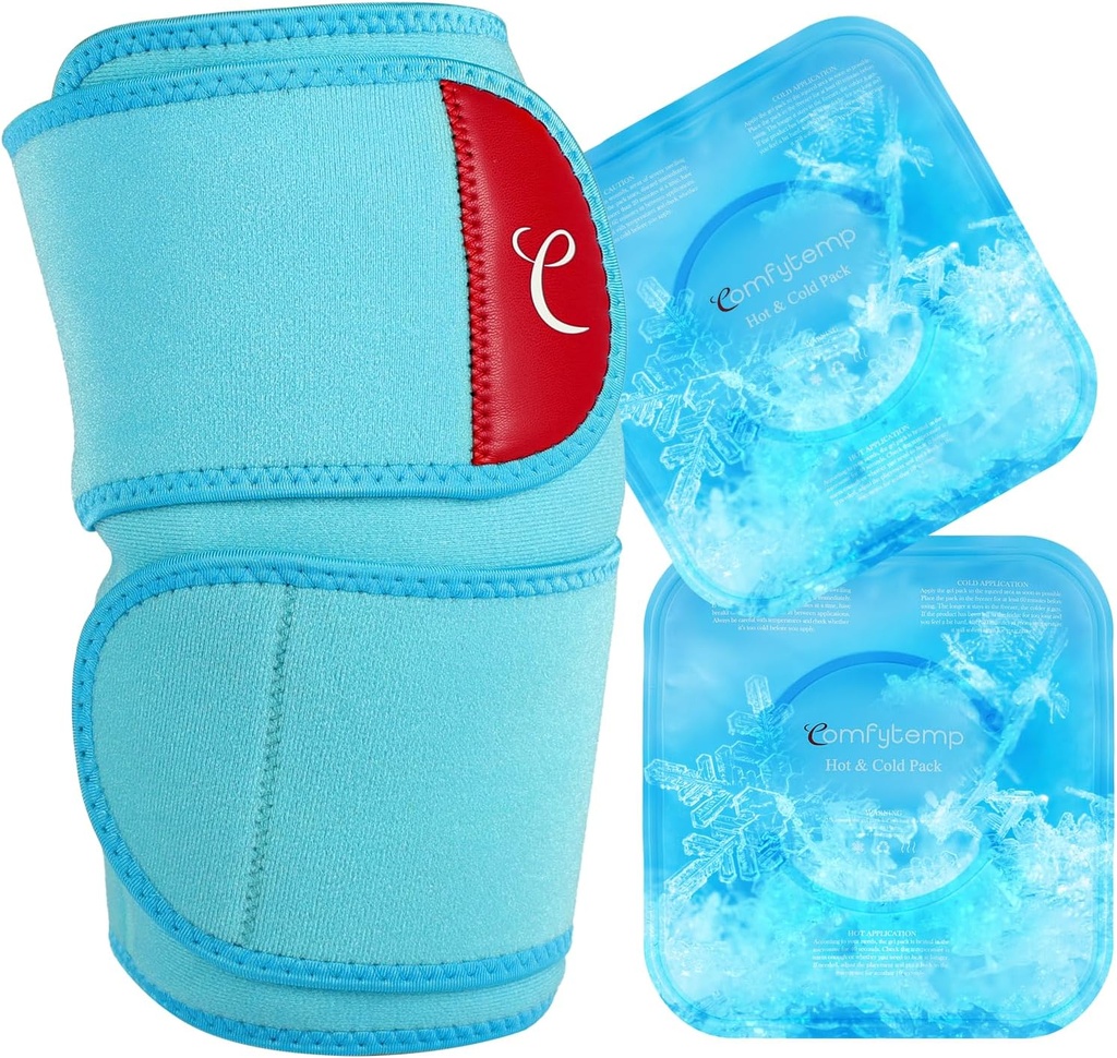 Comfytemter Large Knee Ice Pack Lick with 2 Gel Soft Cold Pack, Recable Compression Knee Brace for Meniscus Tear, Joint Pain Relief, Arthritis, ACL, After Betraction Well Gifts, Men Women Running Gear