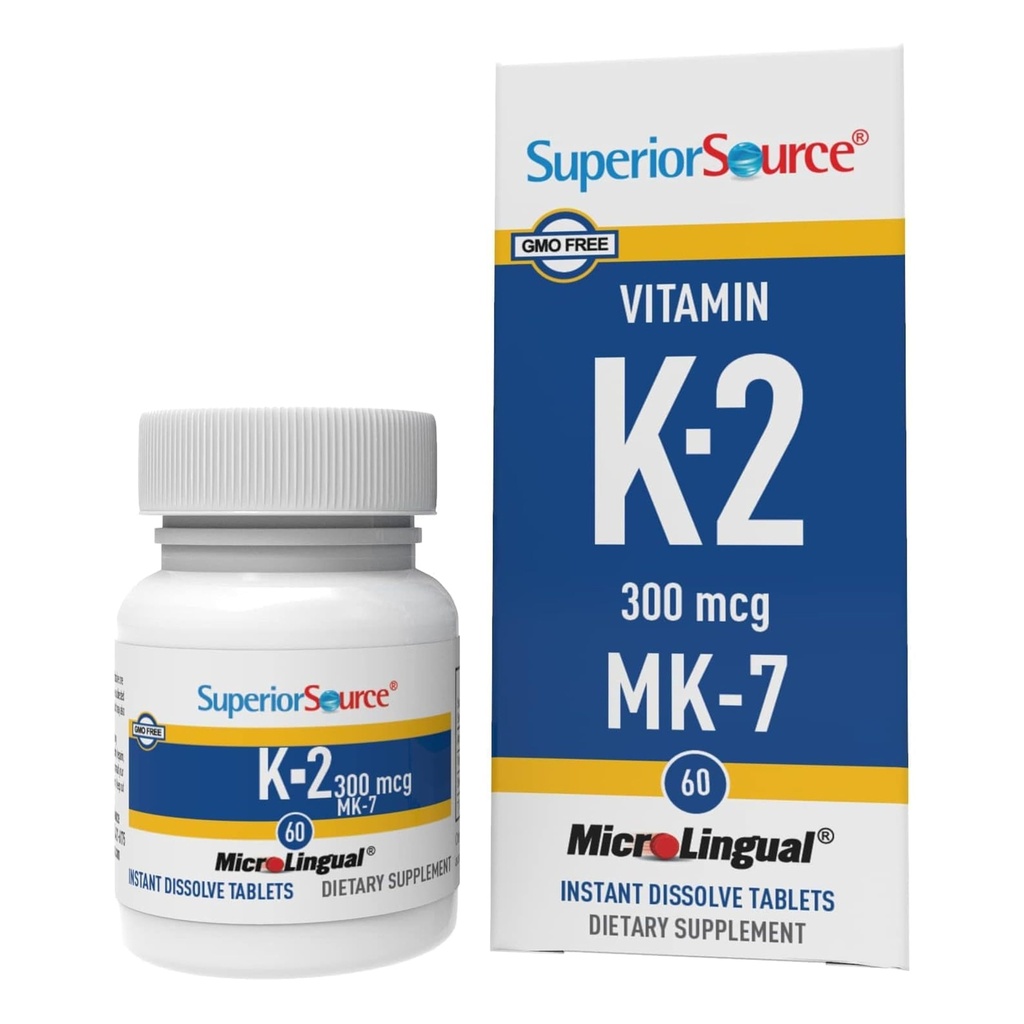 Sumber Superior Vitamin K2 MK-7 (Menaquinone-7) 300 mcg - Bone Power & Health Sualth Support - Aids Healthy Heart Fungsi - Barariatric-Friend- 60 Sublingual Dissoling Tablet
