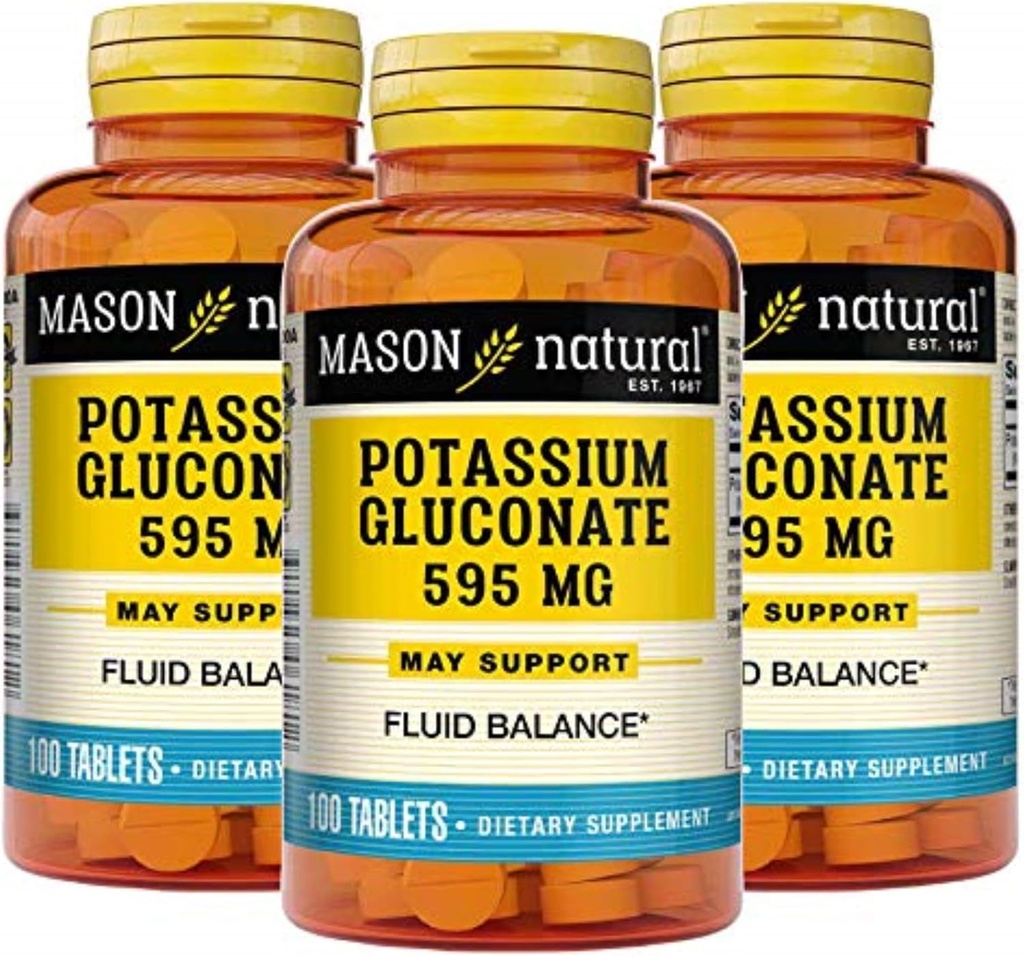 Mason Natural Potasium Gluconate 595 mg, 300 Day Supply, 100 Tablet (Paket 3)