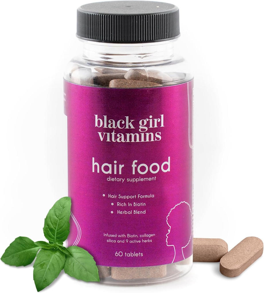 Black Girl Vitamin - Pangan Biotin Suplemen Rambut dengan Collagen untuk Pertumbuhan Rambut Dukungan, Vegan, Gluten- Bebas, 60ct