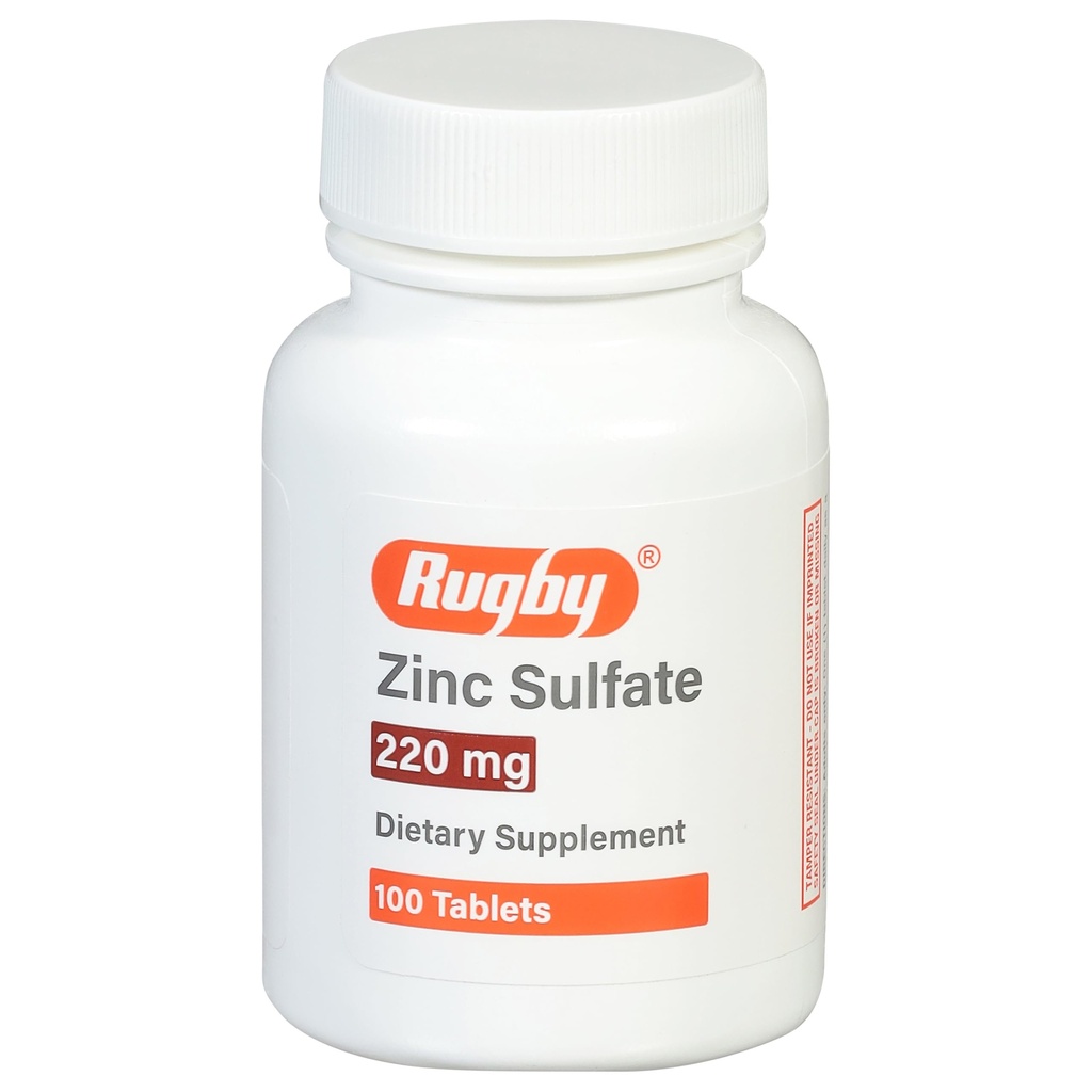 Rugby Zinc Sulfate 220 mg Tablet - Dibuat dengan Zinc Sulfate Heptahydrate - Tambahan Dieter - 100 Cacah (1 Pack)