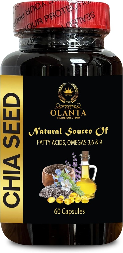Chia Seed Advanced - CHIA Benih - Digetically Fiber, Organic chia Seed Oil Capsules, Plant Based Omega 3 6 9 Suplement, Non-GMO, Gluten Free, Keto Diet - 1 Bottle 60 Softgels