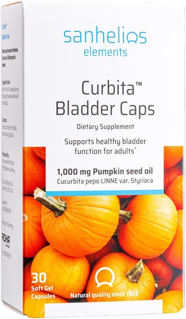 Sanhelios Curbita Bladder Caps Pumpkin Beat Oil 1.000mg - Sulither Bladder Support for Men & Women - Non-GMO, Sugar- Free, Preservative- Free, Gluten- Free - 30 Softgel Capsules