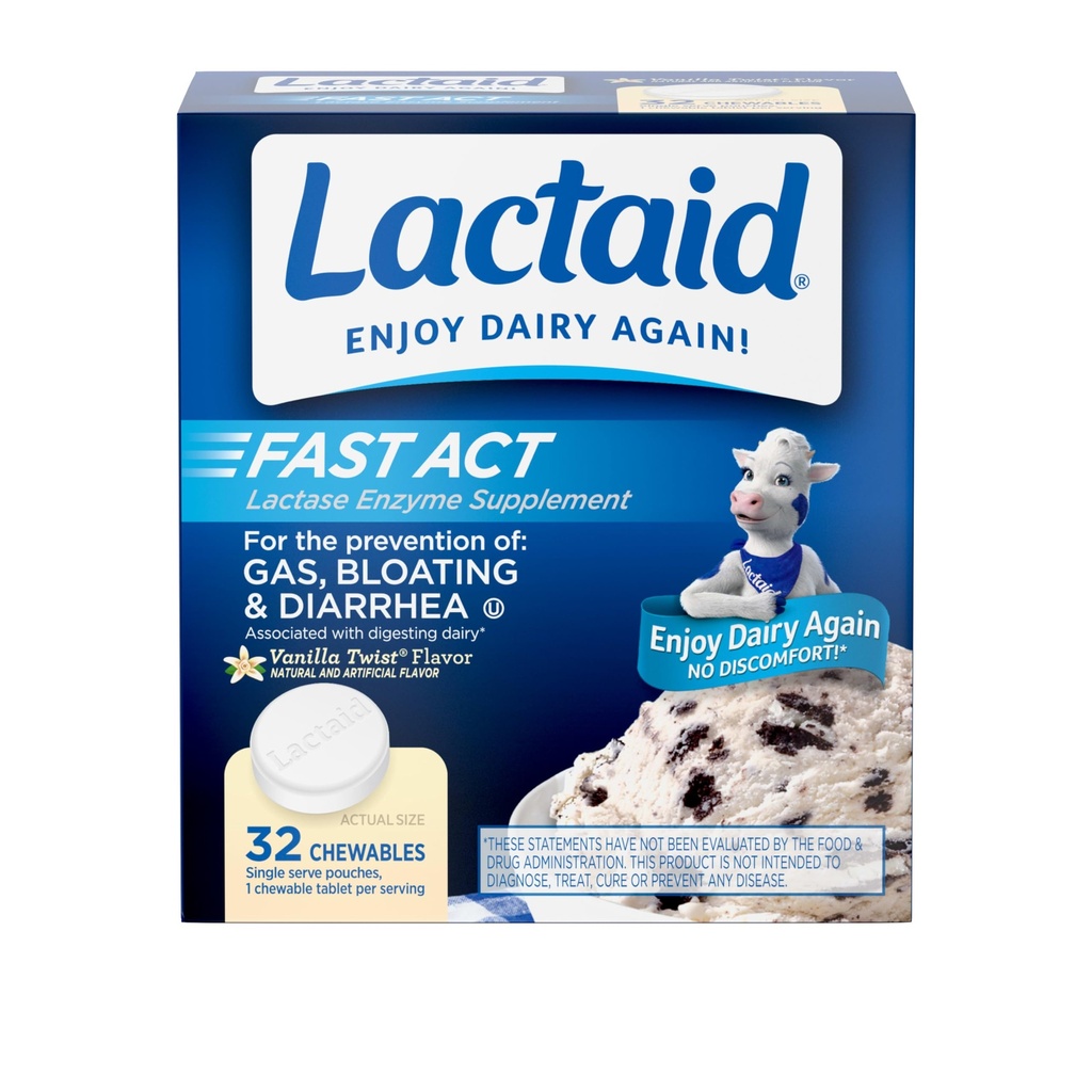 Lactaid Fast Act Laktosa Intoleransi Chewables with Natural Lactase Enzyme to Prevent Gas, Bloating & Diare Because to Laktosa Sensitivitivity, On- The-TheGo, Vanilla Twist Flavor, 32 x 1 ct