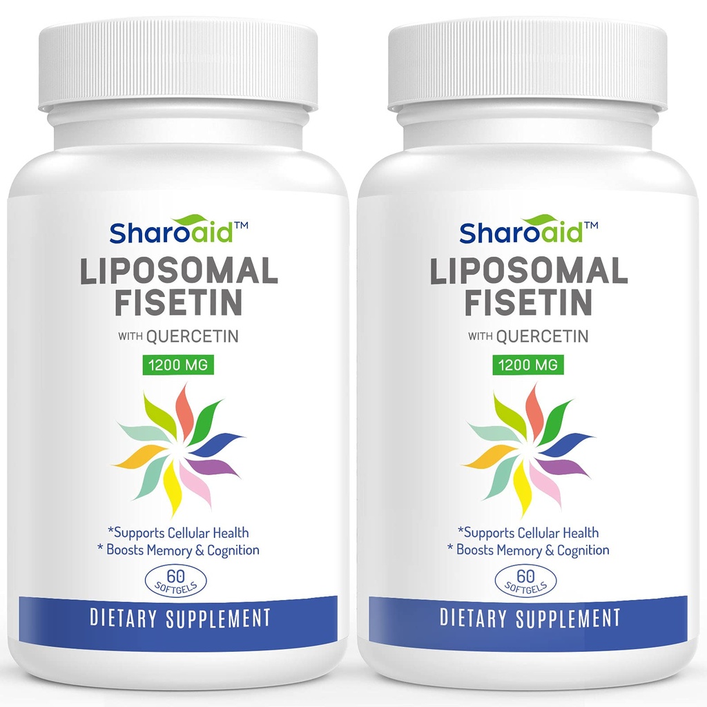 Lipomal Fisetin dengan Quercetin Suplemen 1200 mg per Serving, Absorpsi Tinggi Antioksidasi untuk Perempuan, Pria, Non-GMO, Bebas, 2 Botol-120 Softgels
