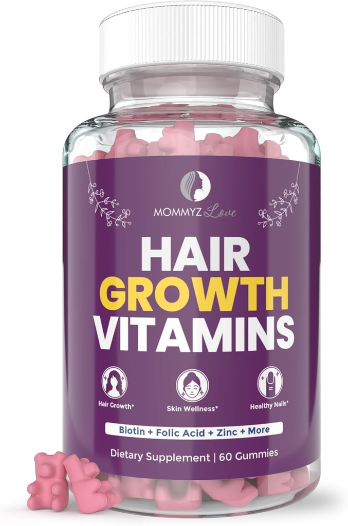 Mommyz Love Biotin Gummies 5000mcg for Hair Growth & Radiant Skin During Post Partum Recovery & Adjustment Peri- Post Partum Vitamin with Folate
