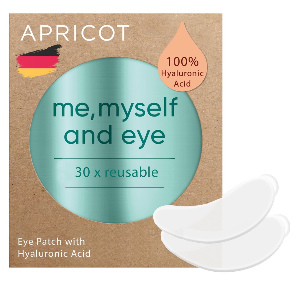 APRICOT Eye Patches with Hyaluronic Acid (pack of 1) I Anti- Aging Eye Pads "Me, Myself and Eye" I Reduces eye frengles I recontinerable eye patch I Silicone pads against whites I made in Jerman