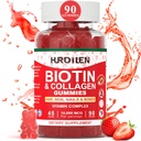 Skin and Nails Gummies, 1000mcg Biotin Collagen Gummies for Women & Men, Vitamin Supports Faster Hair Growth, Stronger Nails, Healthy Skin, Strengly Bone, 90 Gummies