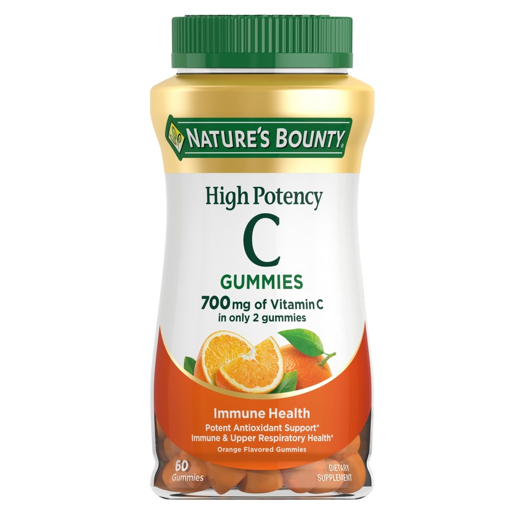 Nature 's Bounty Vitamin C Gummies 700mg, Potency Tinggi Vatamin C Chewable Gummies untuk Dewasa, Imune Dukungan Suplemen, Diet Supplemen, Orange Flavor, 60 Ct