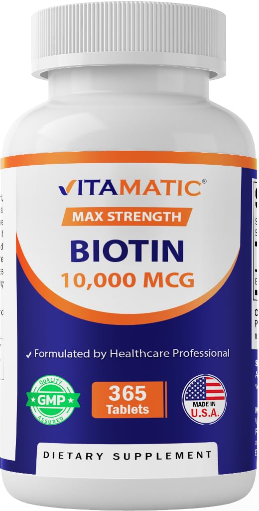 Vitamatic Biotin 10,000 mcg (10 mg) untuk Rambut Kuat, Skin & Nails - 365 Tablet- Juga disebut Vitamin B7