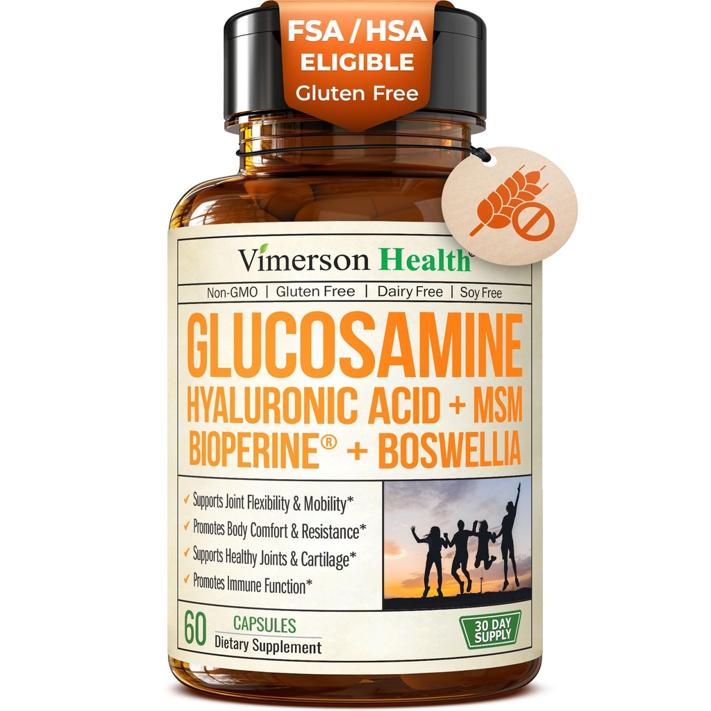 Glucosamin Sulfate dengan Acid Hyaluronic, Boswellia, Suplemen Pepper & MSM - 5-1 Suplemen Gabungan untuk Pria dan Wanita - Kesehatan Gabungan, Kekuatan Sayap & Tulang