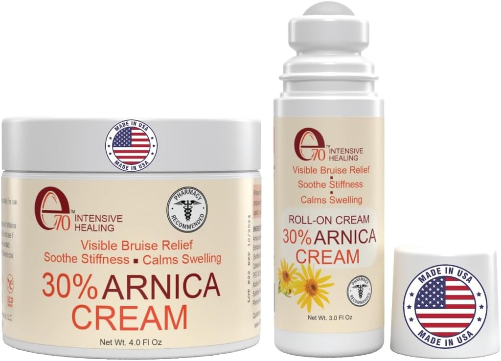 Arnica Cream & Arnica Gel Rolls-On 2PK for Bruising and Sweelling, Soothe Sore Muscles & Joints with Vitamin K, 30% Arnica Montana, Hyaluronic Acid & L- Arginine