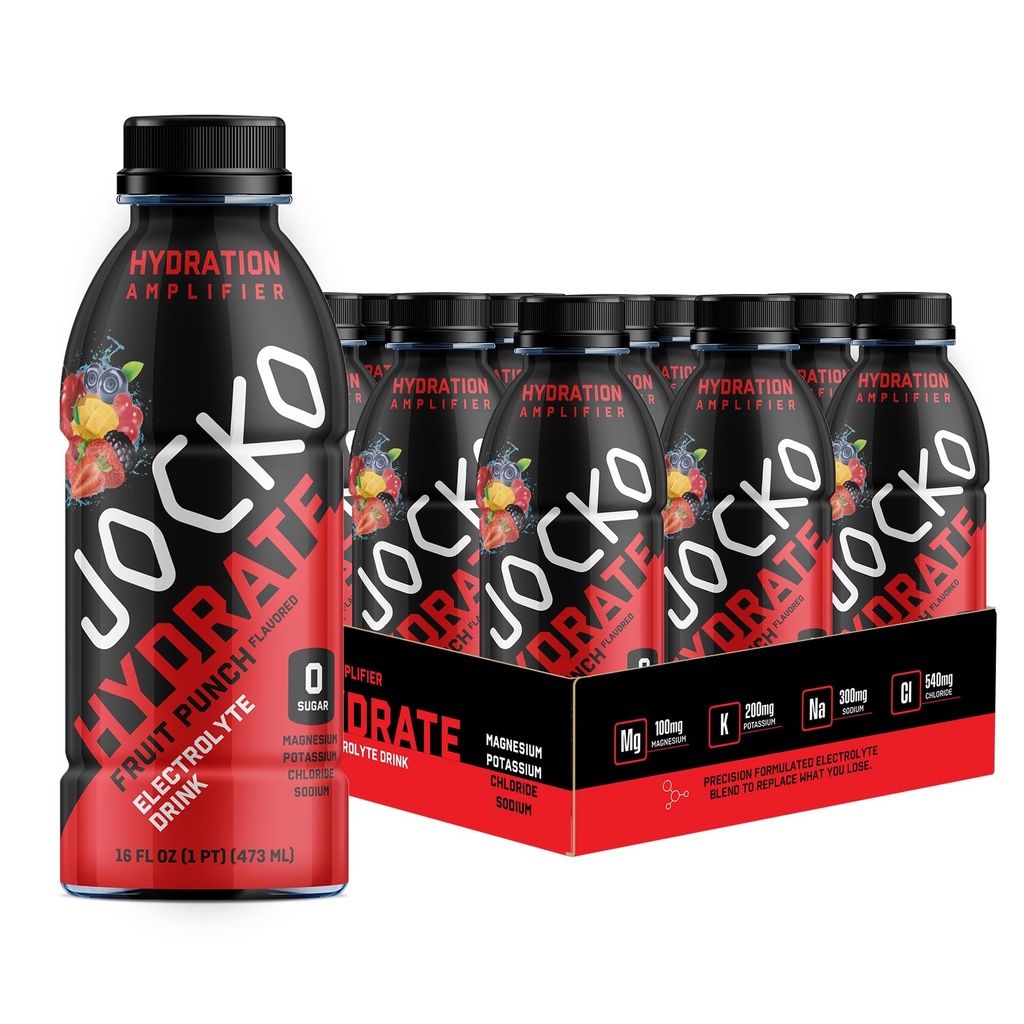 Jocko Fuel Hydrate Minuman Elektrolite - Sports Drink Hidration Amplifier, Thirst Quencher - Ilmically Formulate Electrolite Blend Fruit Flavor 16 Oz (12 Pack)